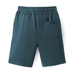 Pine Kids Looper Knit Above Knee Length Shorts With Text Print - Teal Blue