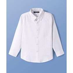 Pine Kids Cotton Woven Full Sleeves Party Shirt Solid Colour With Bow - White