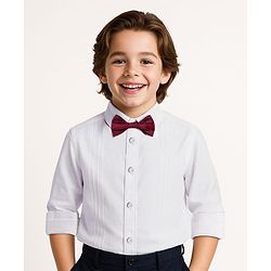 Pine Kids Cotton Woven Full Sleeves Party Shirt Solid Colour With Bow - White