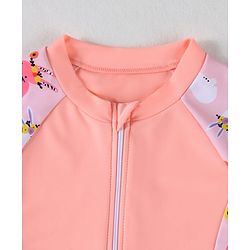 Pine Kids Half Raglan Sleeves Frock Swimsuit With Animal Print - Peach