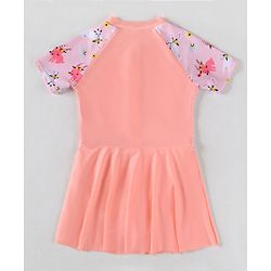 Pine Kids Half Raglan Sleeves Frock Swimsuit With Animal Print - Peach