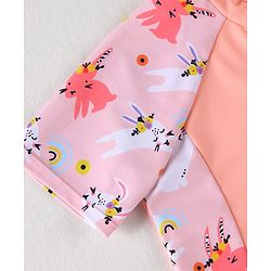Pine Kids Half Raglan Sleeves Frock Swimsuit With Animal Print - Peach