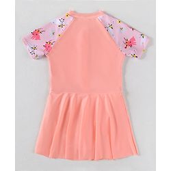 Pine Kids Half Raglan Sleeves Frock Swimsuit With Animal Print - Peach