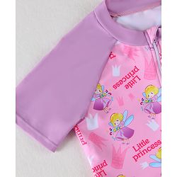 Pine Kids Half Raglan Sleeves Frock Swimsuit with Little Princess Print - Pink