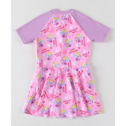 Pine Kids Half Raglan Sleeves Frock Swimsuit with Little Princess Print - Pink