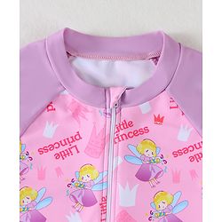 Pine Kids Half Raglan Sleeves Frock Swimsuit with Little Princess Print - Pink