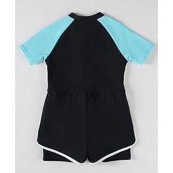 Pine Kids Half Raglan Sleeves Legged Swimsuit With Color Block Design - Black