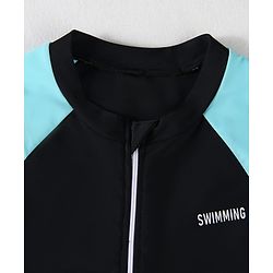 Pine Kids Half Raglan Sleeves Legged Swimsuit With Color Block Design - Black