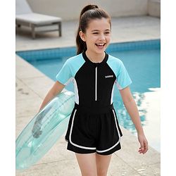 Pine Kids Half Raglan Sleeves Legged Swimsuit With Color Block Design - Black