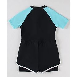 Pine Kids Half Raglan Sleeves Legged Swimsuit With Color Block Design - Black