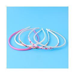 Pine Kids Hair Bands with Pearls & Floral Print Pack Of 5 - White & Pink