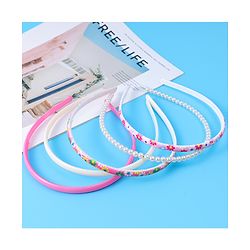 Pine Kids Hair Bands with Pearls & Floral Print Pack Of 5 - White & Pink