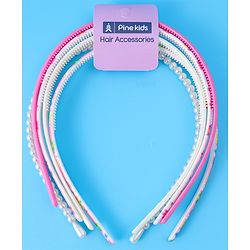 Pine Kids Hair Bands with Pearls & Floral Print Pack Of 5 - White & Pink