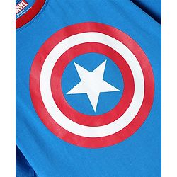 Pine Kids Marvel Terry Knit Half Sleeve Drop Shoulder T-Shirt With Captain America Graphic - Blue