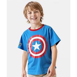 Pine Kids Marvel Terry Knit Half Sleeve Drop Shoulder T-Shirt With Captain America Graphic - Blue