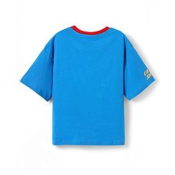 Pine Kids Marvel Terry Knit Half Sleeve Drop Shoulder T-Shirt With Captain America Graphic - Blue