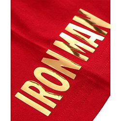 Pine Kids Marvel Terry Knit Half Sleeves Drop Shoulder Light Oversize T-Shirt With Iron Man Graphic & Gold Foil Detailing - Red