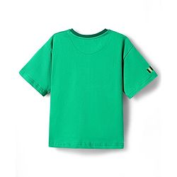 Pine Kids Marvel Terry Knit Half Sleeve Drop Shoulder T-Shirt With Hulk Graphic & Gold Foil Detailing - Green