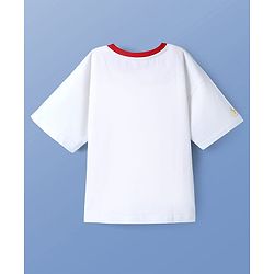 Pine Kids Marvel Light Terry Knit Half Drop Shoulder Sleeves Oversized T-Shirt with Avengers Graphics & Gold Foil Detailing - White
