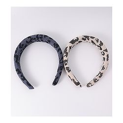 Pine Kids Free Size Hair Bands With Cheetah Print Pack Of 2 - Beige & Blue