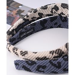 Pine Kids Free Size Hair Bands With Cheetah Print Pack Of 2 - Beige & Blue