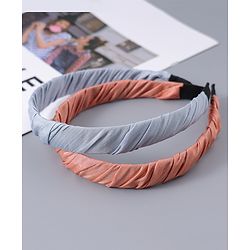Pine Kids Free Size Solid Coloured Hair Bands Pack Of 2 -Grey & Light Red