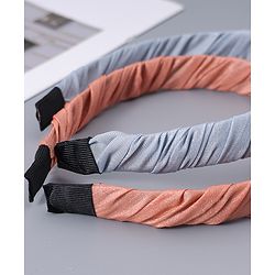 Pine Kids Free Size Solid Coloured Hair Bands Pack Of 2 -Grey & Light Red