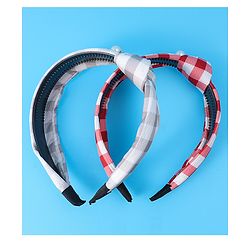 Pine Kids Free Size Hair Bands With Checks Print & Pearl Detailing Pack Of 2 - Red & Beige