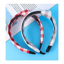 Pine Kids Free Size Hair Bands With Checks Print & Pearl Detailing Pack Of 2 - Red & Beige
