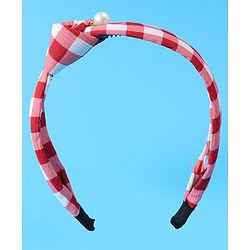 Pine Kids Free Size Hair Bands With Checks Print & Pearl Detailing Pack Of 2 - Red & Beige