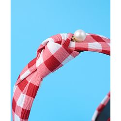 Pine Kids Free Size Hair Bands With Checks Print & Pearl Detailing Pack Of 2 - Red & Beige
