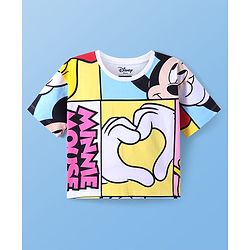 Pine Kids Marvel Terry Knit Half Drop Shoulder Sleeves T-Shirt with Minnie & Friends Graphics - White
