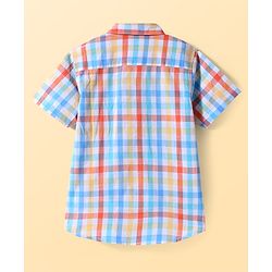 Pine Kids Cotton Woven Half Sleeves Checks Shirt With Printed T-Shirt - Light Blue & White