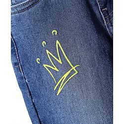 Pine Kids Denim Woven Full Length Washed Jeans With Text Print - Blue