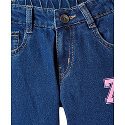 Pine Kids Denim Woven Full Length Jeans with Venice Beach Text Print - Navy Blue
