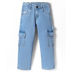 Pine Kids Denim Woven Full Length Washed Jeans with Pockets - Light Blue