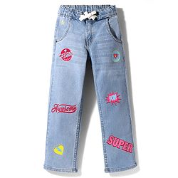 Pine Kids Denim Woven Full Length Jeans With Text Print - Blue