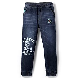 Pine Kids Denim Full Length Washed Jeans With Text Print - Navy Blue