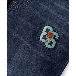 Pine Kids Denim Full Length Washed Jeans With Text Print - Navy Blue