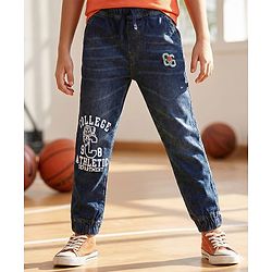 Pine Kids Denim Full Length Washed Jeans With Text Print - Navy Blue