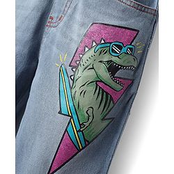 Pine Kids Denim Full Length Washed Jeans With Dino Print - Light Blue.