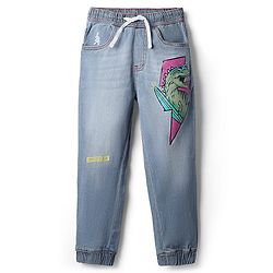 Pine Kids Denim Full Length Washed Jeans With Dino Print - Light Blue.