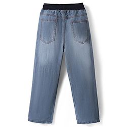 Pine Kids Woven Full Length Washed Denim Jeans With Text Print - Blue