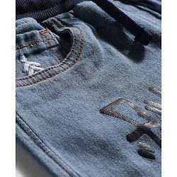 Pine Kids Woven Full Length Washed Denim Jeans With Text Print - Blue