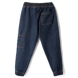 Pine Kids Denim Woven Full Length Washed Jeans With Text Print - Navy Blue