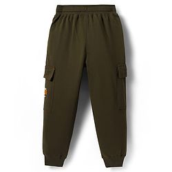 Pine Kids Cotton Knit Full Length Lounge Pant With Skating Print & Cargo Pockets - Olive Green