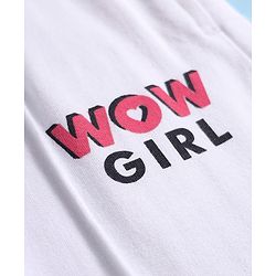 Pine Kids Cotton Knit Full Length Lounge Pants with WOW Girl Print - White