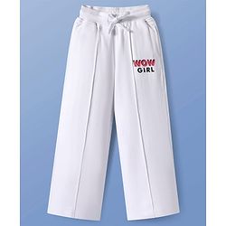 Pine Kids Cotton Knit Full Length Lounge Pants with WOW Girl Print - White