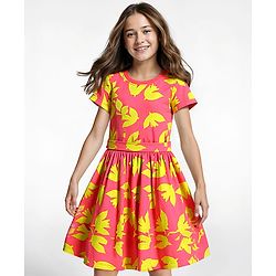 Pine Kids Cotton Knit Half Sleeves Frock with Birds Print - Dark Pink
