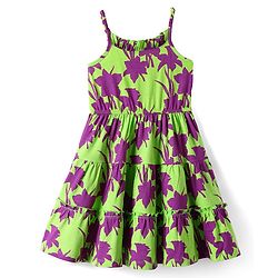 Pine Kids Cotton Knit Singlet Sleeves Frock with Floral Print - Green